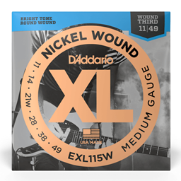 D'Addario 11-49 Medium Wound Third, XL Nickel Electric Guitar Strings