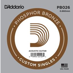 D'Addario PB026 Phosphor Bronze Wound Acoustic Guitar Single String, .026