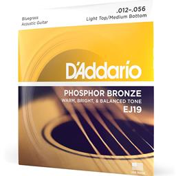 D'Addario 12-56 Light Top/Medium Bottom Bluegrass, Phosphor Bronze Acoustic Guitar Strings