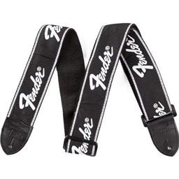 Fender Running Logo Strap, Black/White Logo, 2"