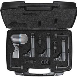 Shure Drum Microphone Kit, includes 3 SM57 Microphones, one BETA 52A Microphone, three A56D Drum-mounting Systems, and a Carrying Case