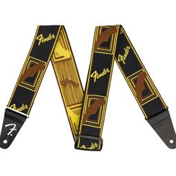 Fender WeighLess™ Monogram Strap, Black/Yellow/Brown, 2"
