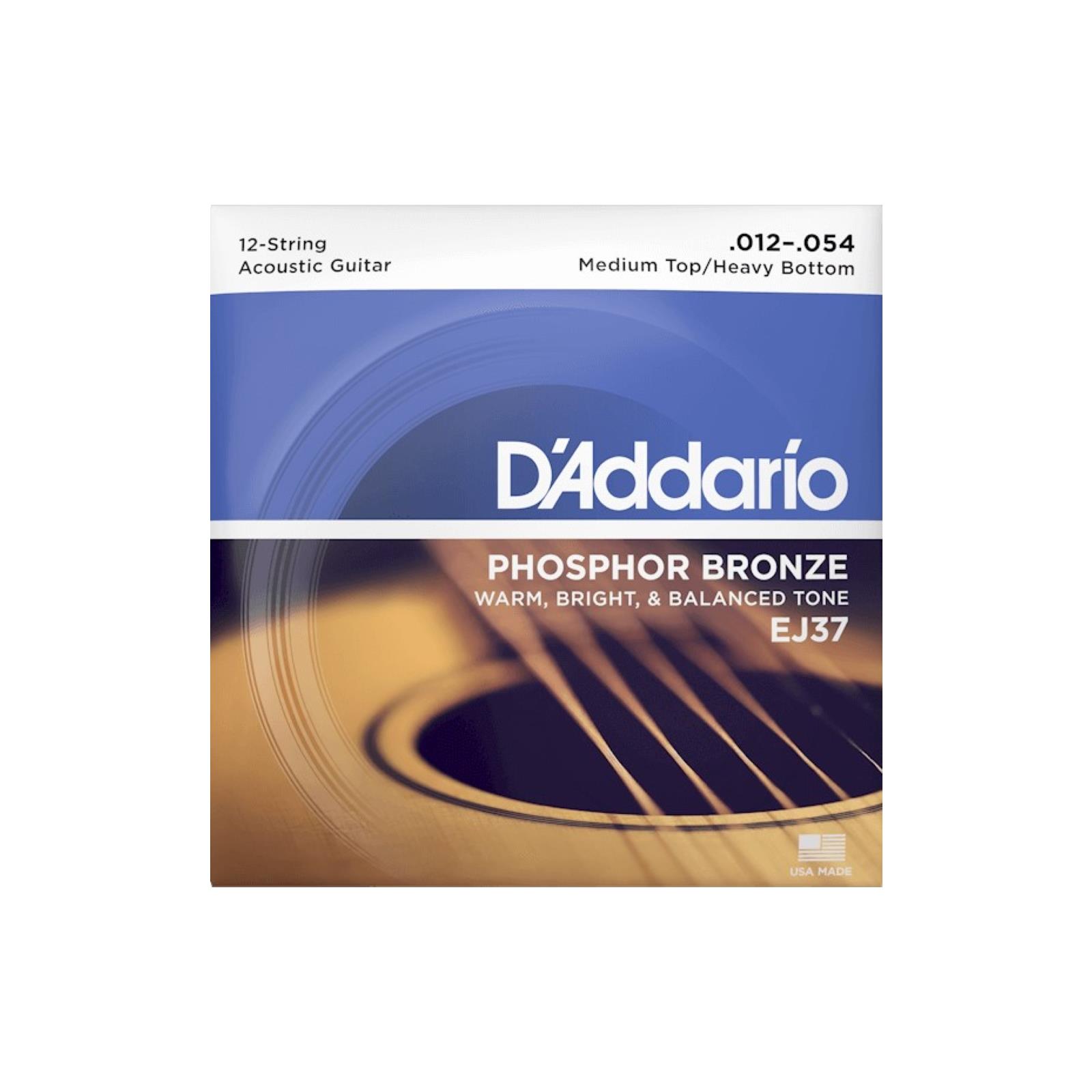 D'Addario 2-54 Medium Top/Heavy Bottom 12-String, Phosphor Bronze Acoustic Guitar Strings