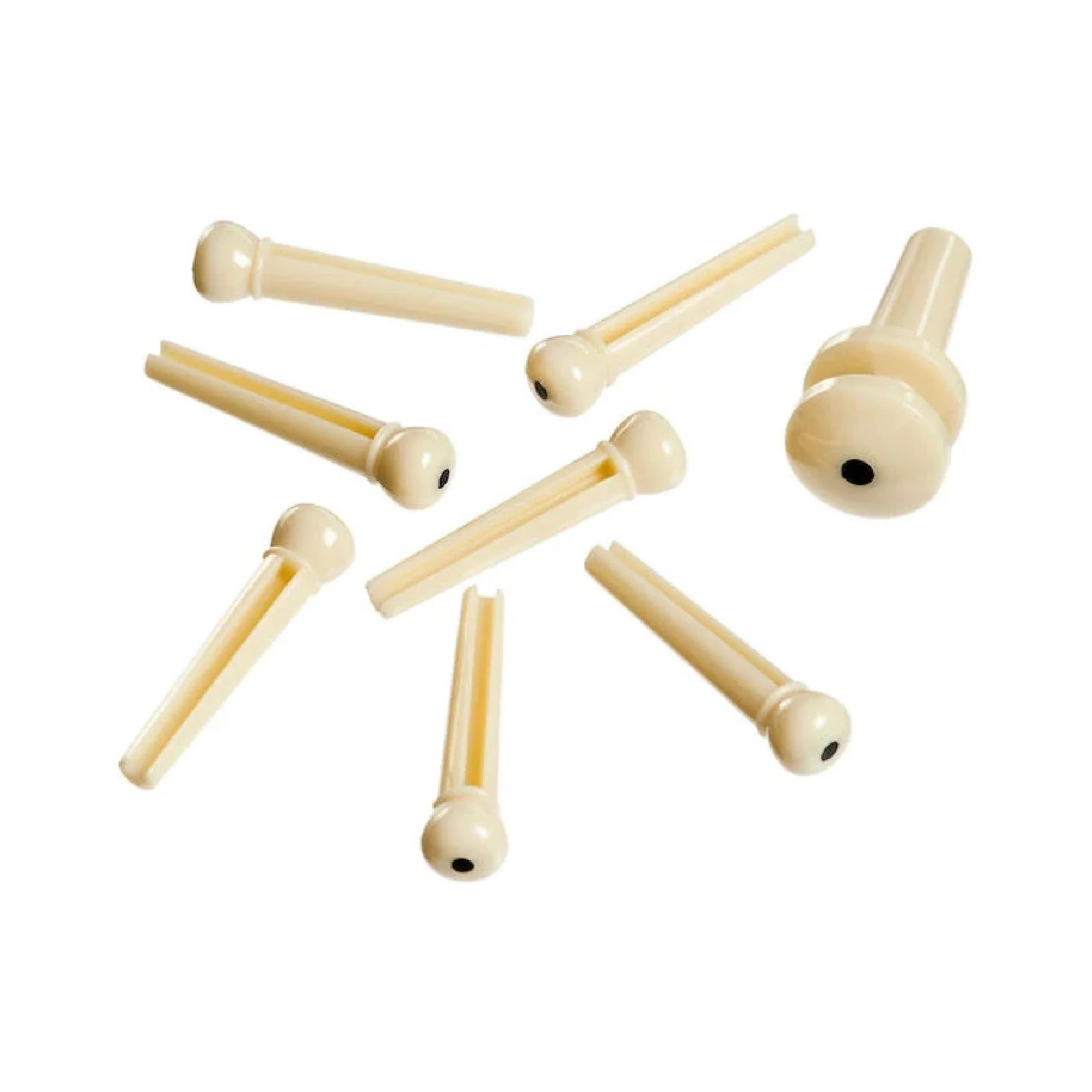 D'Addario Injected Molded Bridge Pins with End Pin, Set of 7, Ivory with Ebony Dot