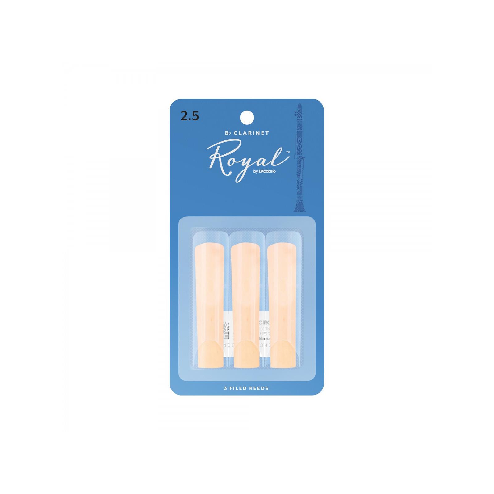 Rico Royal Bb Clarinet Reeds, Strength 2.5, 3-pack