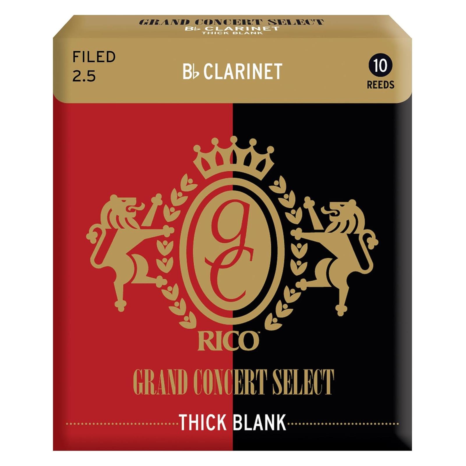 D'addario Grand Concert Grand Concert Select Thick Blank Bb Clarinet Reeds, Filed, Strength 2.5, 10 Pack