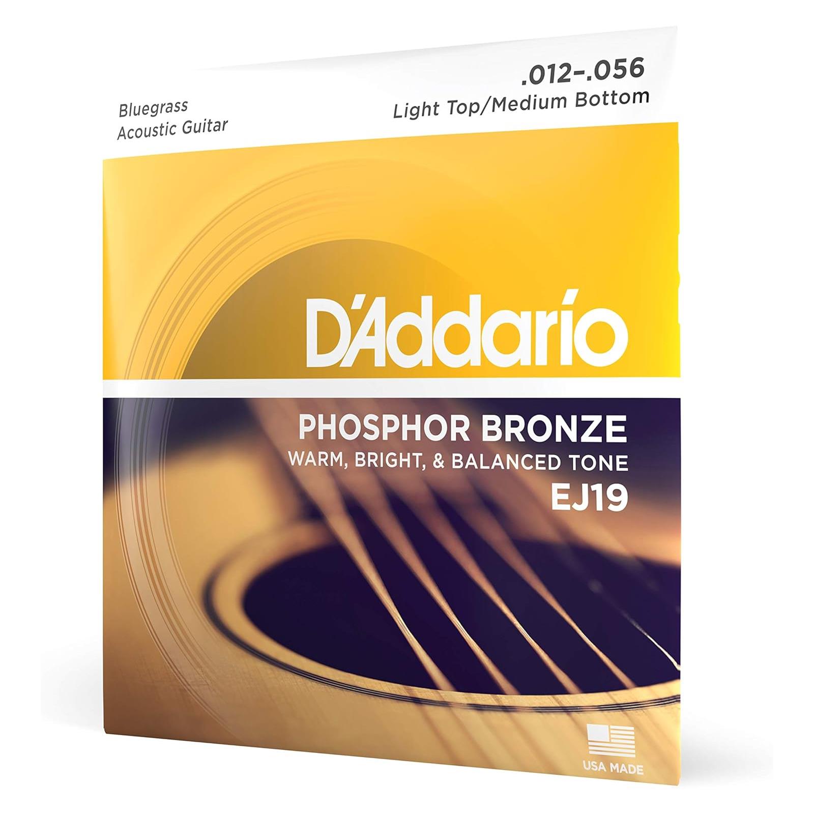 D'Addario 12-56 Light Top/Medium Bottom Bluegrass, Phosphor Bronze Acoustic Guitar Strings