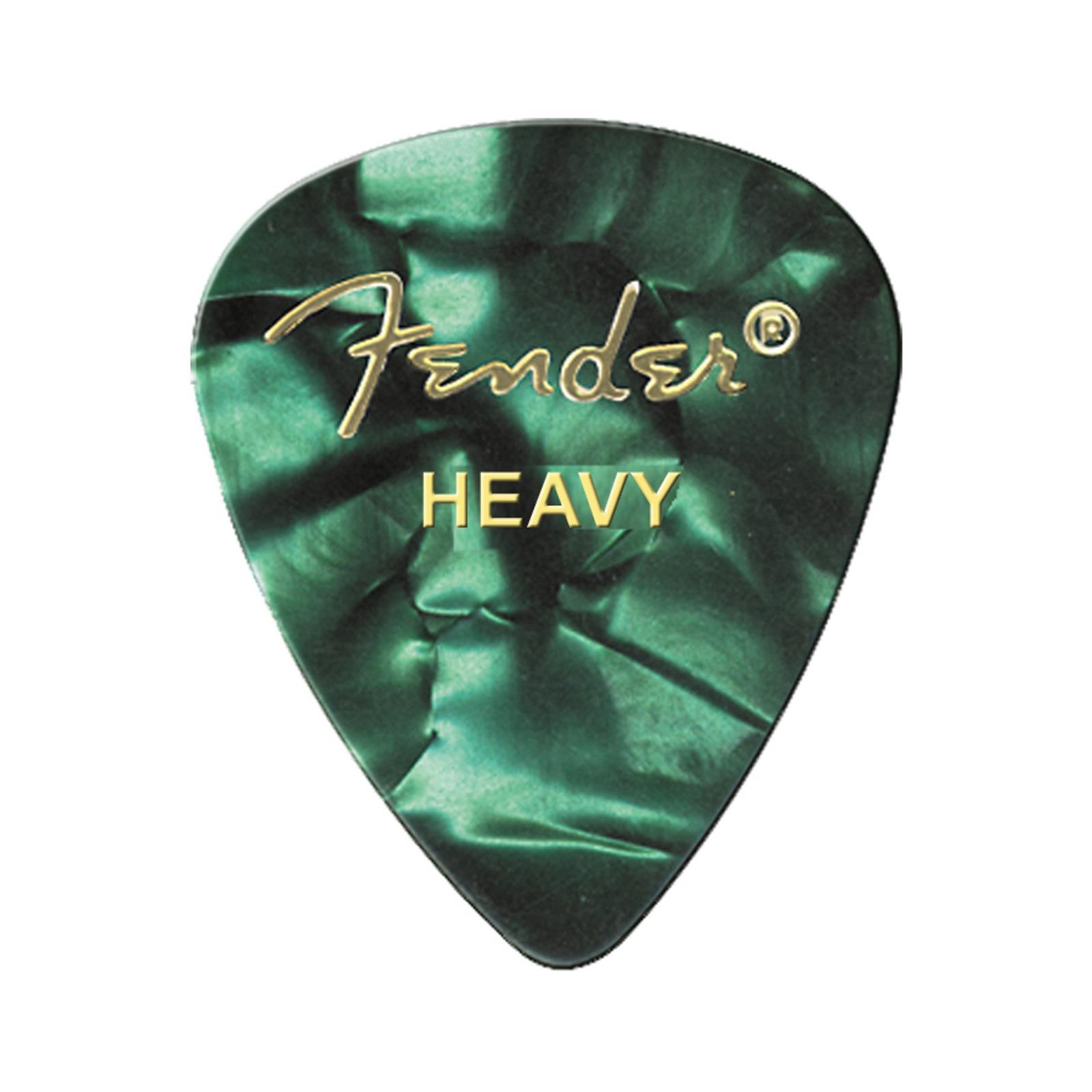 Fender Premium Celluloid 351 Shape Picks, Heavy, Green Moto, 12-Pack