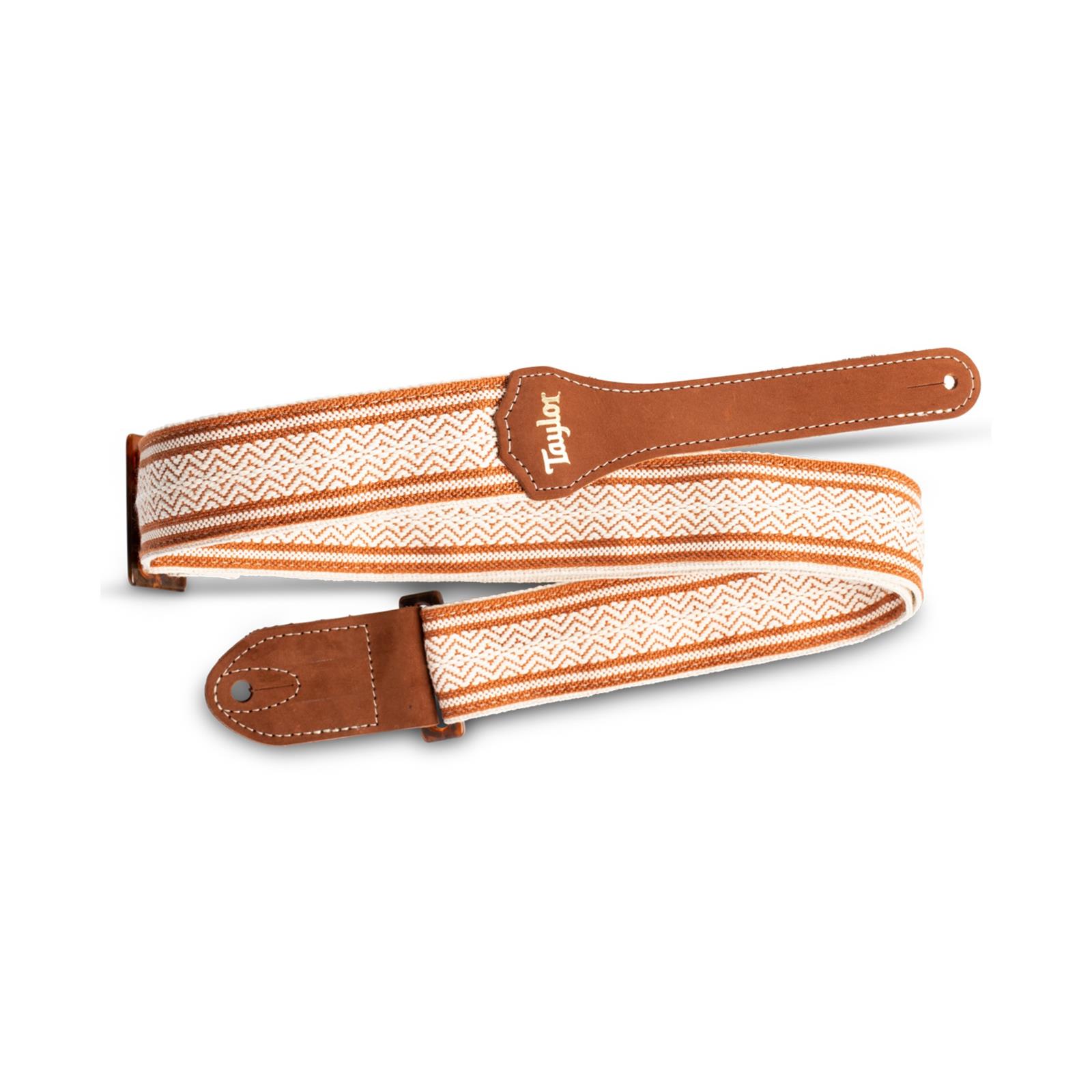 Taylor Academy Strap, White/Brown Jacquard Cotton, 2"