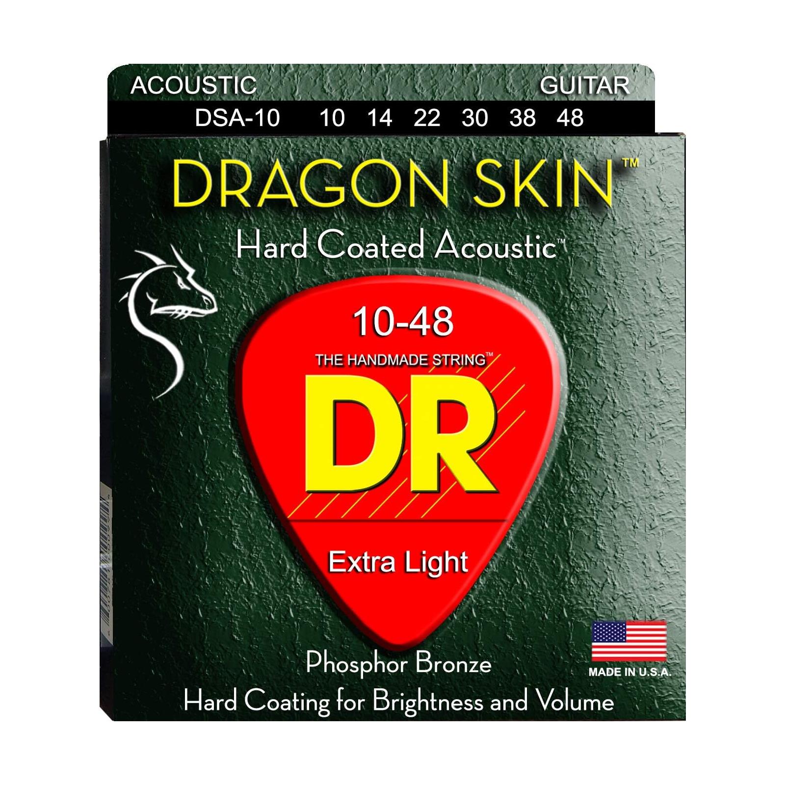 DRAGON SKIN - CLEAR Coated Acoustic Guitar Strings Extra Light 10-48