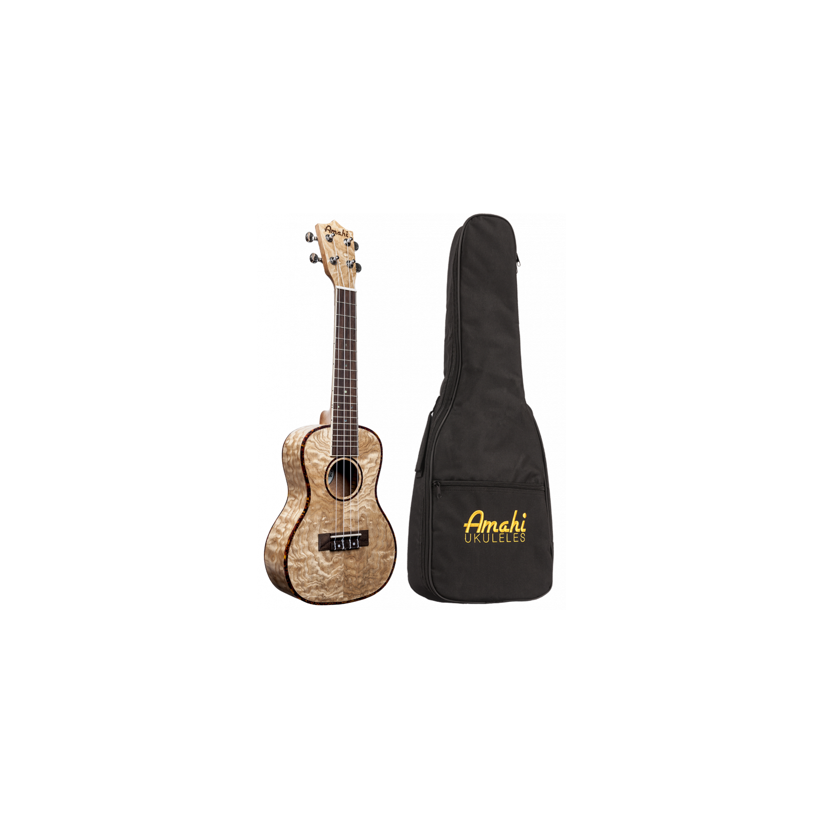 Amahi Concert Quilted Ash Top, Back, Sides UK880C, w/ Bag