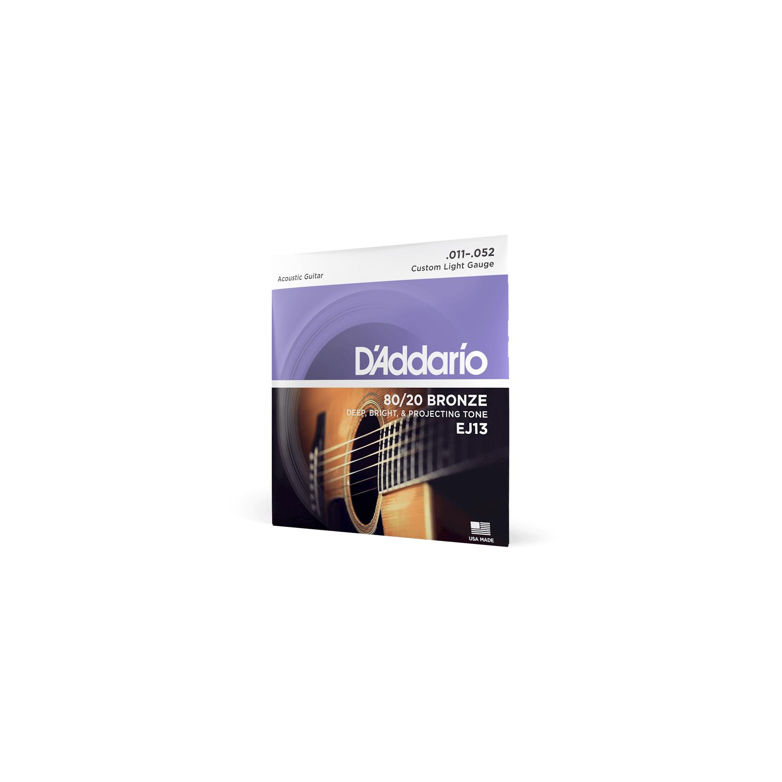 D'Addario 11-52 Custom Light, 80/20 Bronze Acoustic Guitar Strings