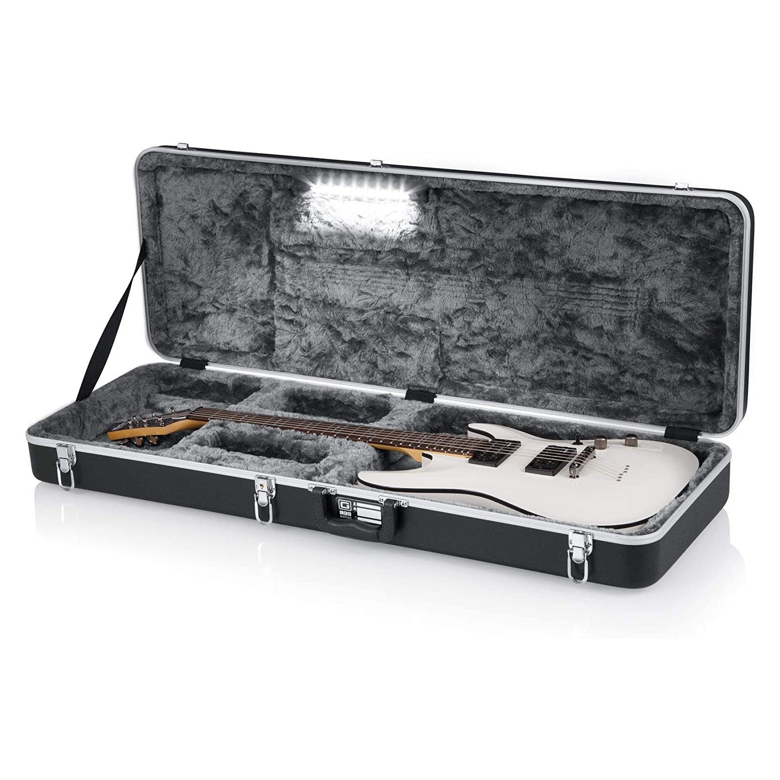 Gator Cases Molded Plastic Guitar Case for Standard Electric Guitars with Built-in LED Light