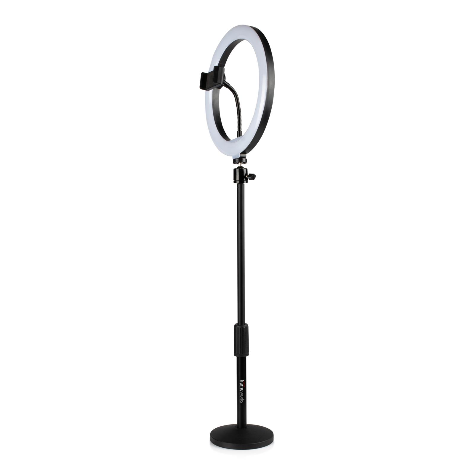 Frameworks 10-Inch LED Desktop Ring Light Stand with Phone Holder and Compact Weighted Base