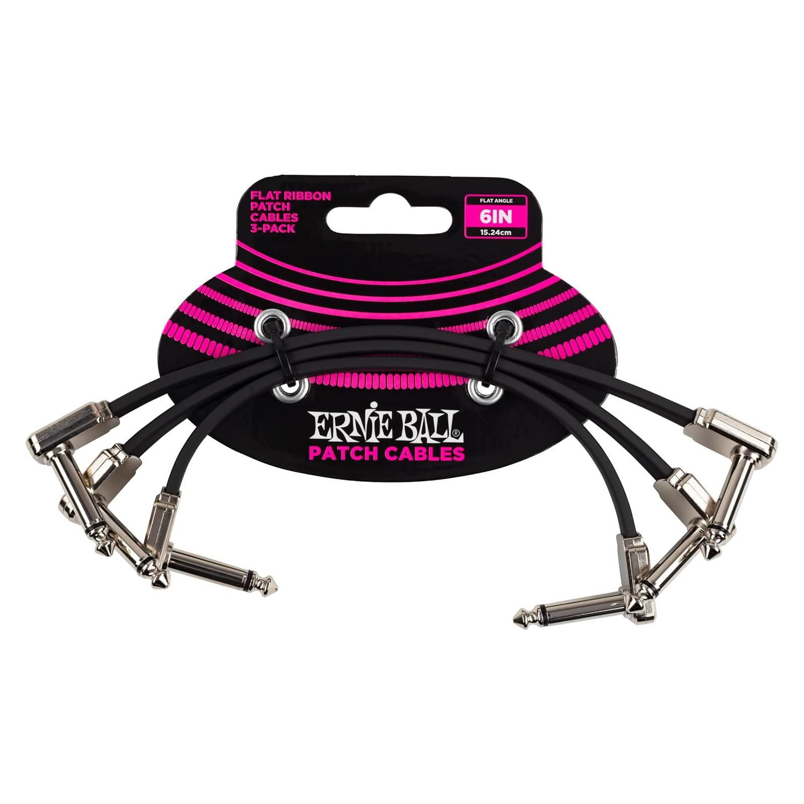 Ernie Ball 6” Flat Ribbon Patch Cable 3-Pack - Black