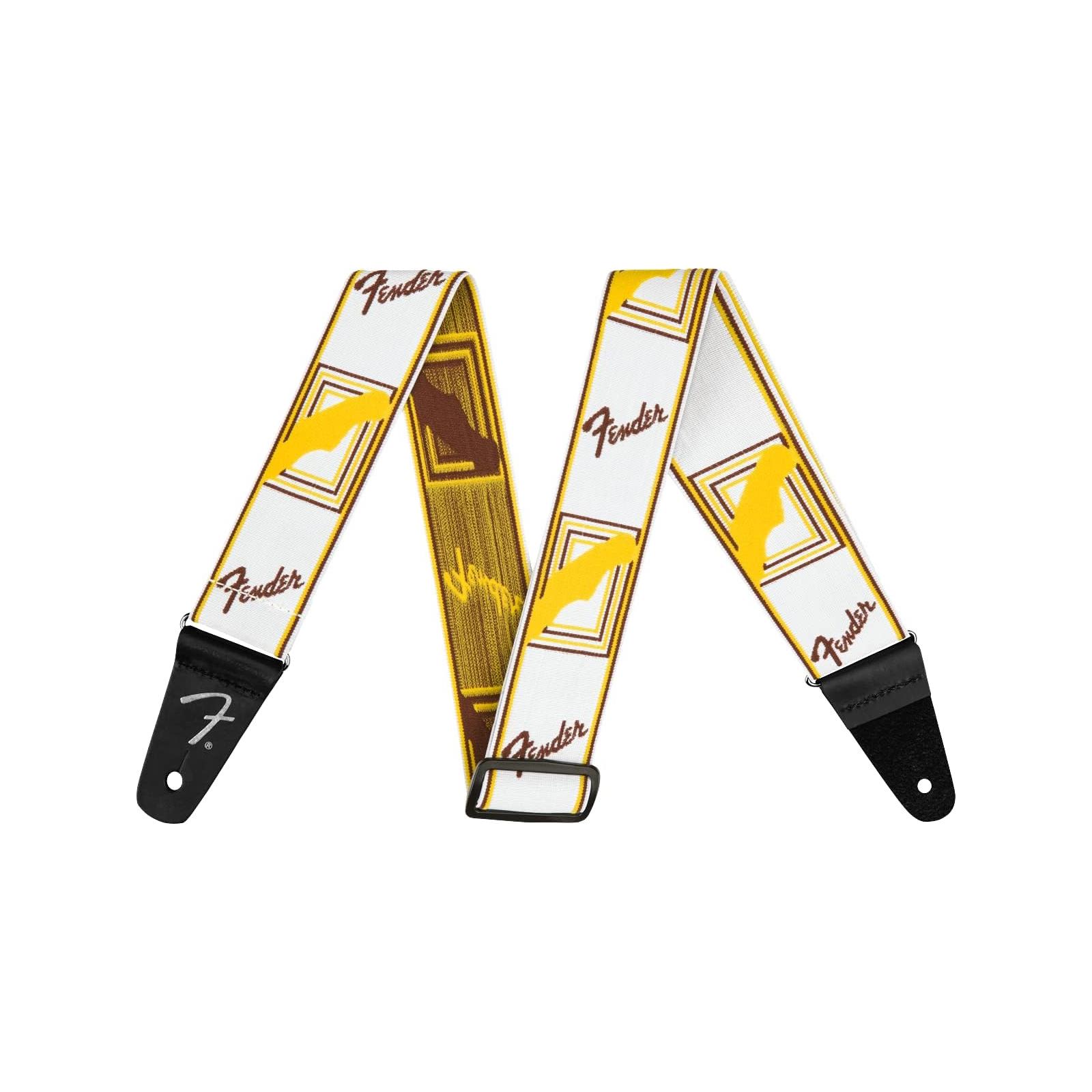 Fender WeighLess™ Monogram Strap, White/Brown/Yellow, 2"