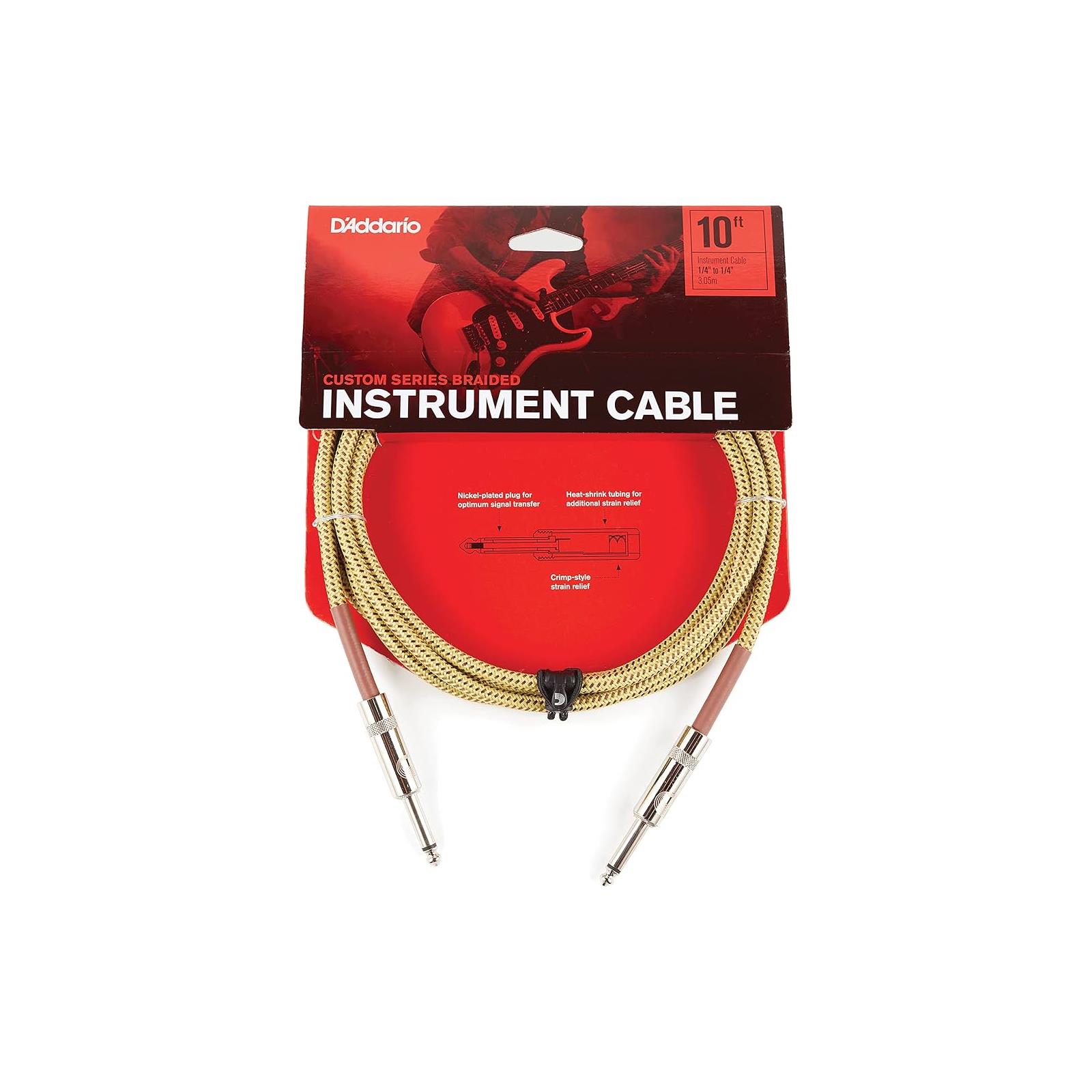 D'Addario Custom Series Braided Instrument Cable, Tweed, 10'