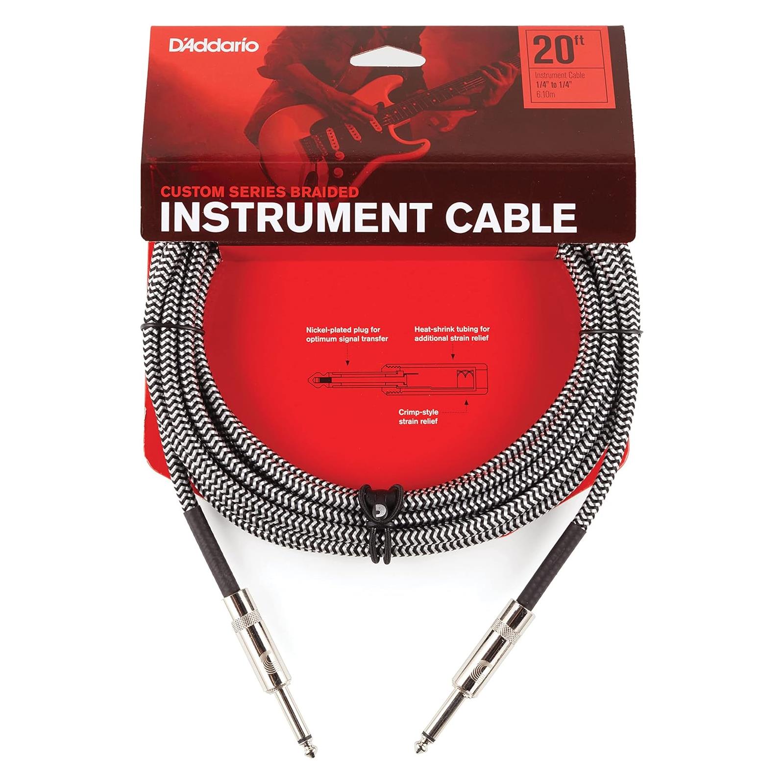 D'Addario Custom Series Braided Instrument Cable, Grey, 20'