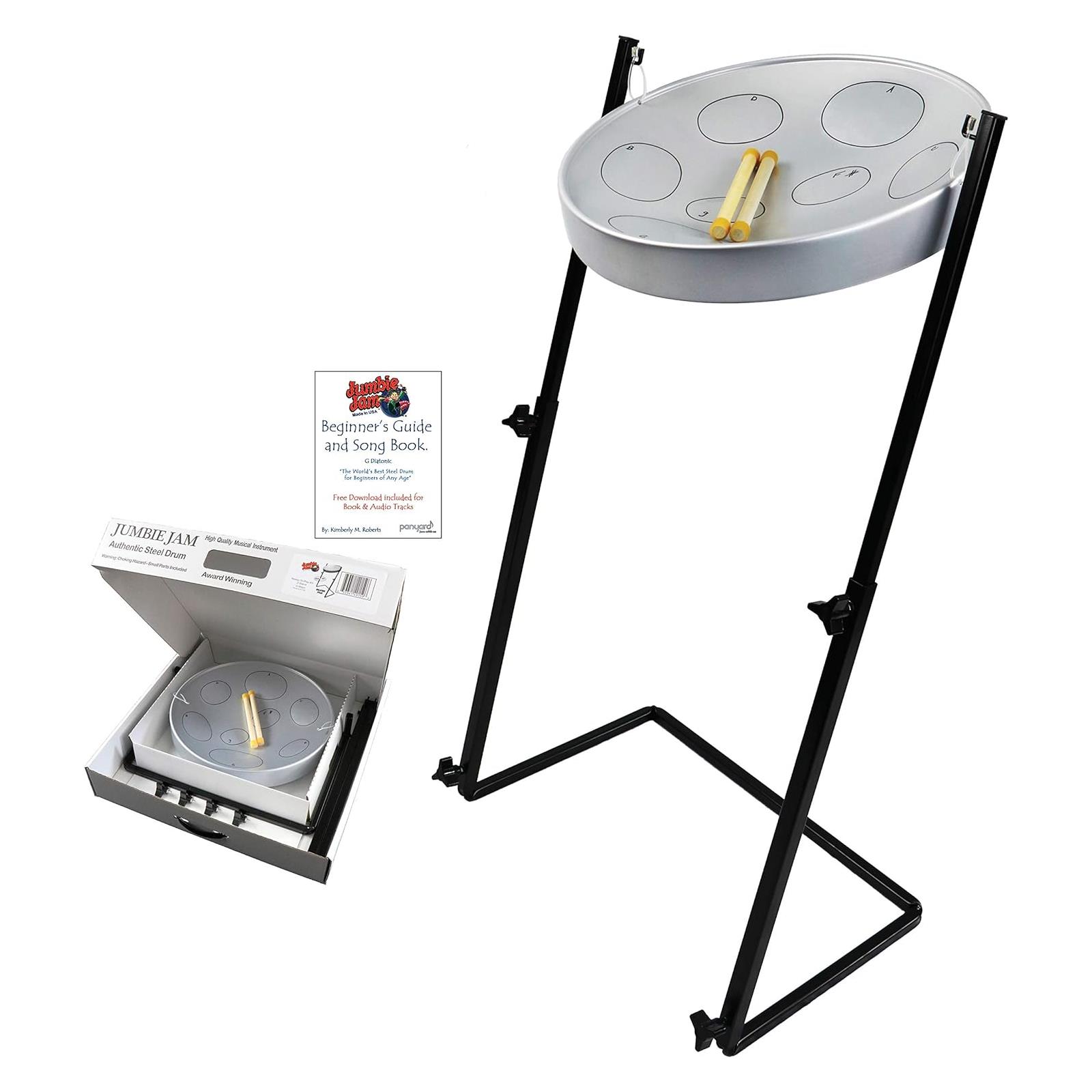 Panyard Jumbie Jam Steel Drum Kit - Metal Z-Floor Stand - Silver Pan (G)