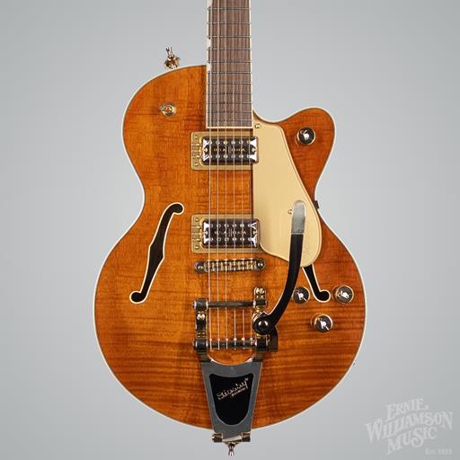 GRETSCH Electromatic® LTD Flame Okoume Broadkaster® Jr. Single -Cut with Bigsby®, Rosewood Fingerboard, Roundup Orange